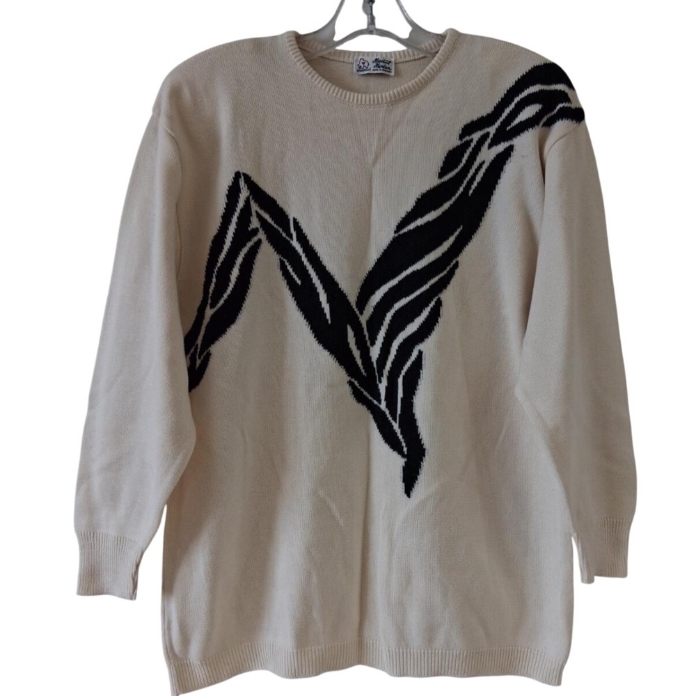 Mamut Moden Vintage Made in Germany Cream Black Graphic Knit Sweater Size 40